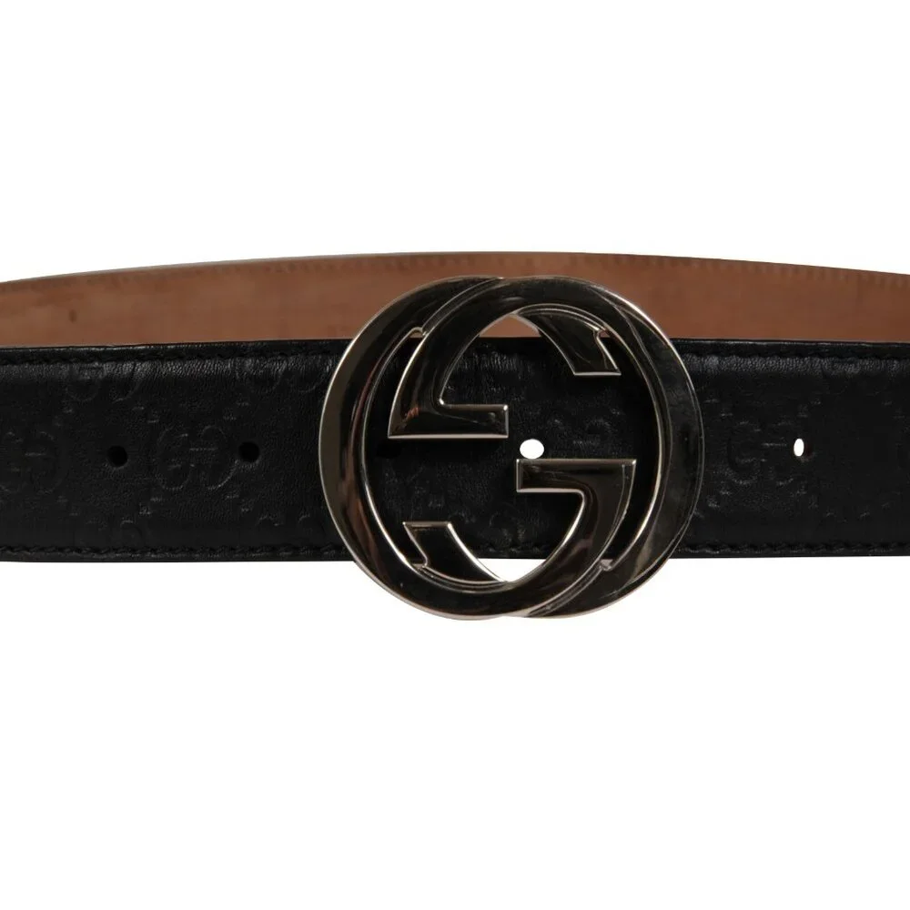 Gucci Mens Interlocking GG Supreme Buckle Belt Sizze 90 36 Black Leather - Picture 2 of 12